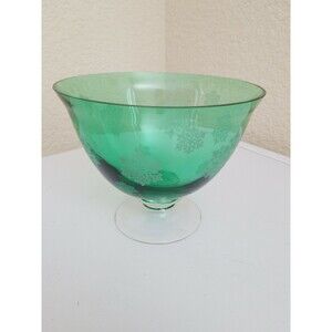 Emerald Green White Snowflakes Blown Glass Footed Bowl/Compote Centerpiece Decor